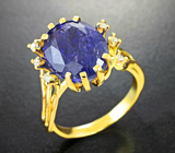Золотое кольцо с крупным насыщенным танзанитом 10,04 карата и бриллиантами