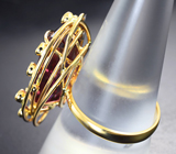 Золотое кольцо с крупным арбузным турмалином 11,03 карата и сапфирами Золото