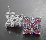 Яркие серебряные пусеты с родолитами и аметистами Серебро 925