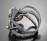 Серебряное кольцо с кристаллическими эфиопскими опалами и желтым турмалином Серебро 925