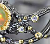 Серебряное кольцо с кристаллическими эфиопскими опалами и желтым турмалином Серебро 925