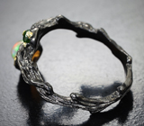 Серебряное кольцо с кристаллическим эфиопским опалом и диопсидом Серебро 925