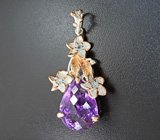 Серебряный кулон с аметистом авторской огранки 16,13 карата и голубыми топазами