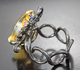 Серебряное кольцо с цитрином 11,98 карата, голубым топазом, танзанитом и турмалинами