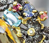 Серебряное кольцо с цитрином 11,98 карата, голубым топазом, танзанитом и турмалинами Серебро 925