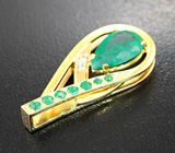 Крупный золотой кулон с насыщенными уральскими изумрудами 2,26 карата и бриллиантами Золото