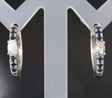 Изящные серебряные серьги с кристаллическими эфиопскими опалами и синими сапфирами