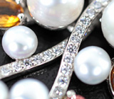 Праздничные серебряные серьги с жемчугом и разноцветными турмалинами Серебро 925