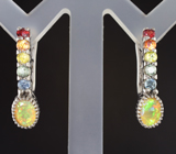 Великолепный серебряный комплект с кристаллическими эфиопскими опалами и радугой сапфиров