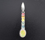 Великолепный серебряный комплект с кристаллическими эфиопскими опалами и радугой сапфиров Серебро 925