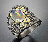 Серебряное кольцо с ограненным эфиопским опалом 1,6 карата и голубыми топазами Серебро 925
