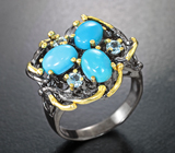 Серебряное кольцо с бирюзой 2,3 карата и голубыми топазами