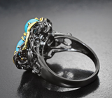 Серебряное кольцо с бирюзой 2,3 карата и голубыми топазами Серебро 925