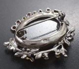 Серебряная брошь с имитацией авантюрина 39,5 карата, розовыми турмалинами и перидотами Серебро 925