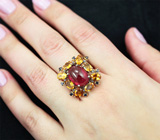 Серебряное кольцо с рубином 10,82 карата, цитринами и синими сапфирами Серебро 925