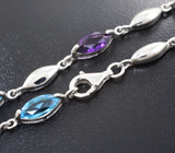 Изысканный серебряный браслет с аметистами и голубыми топазами Серебро 925