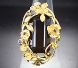 Стильное золотое кольцо с крупным ограненным шерлом 16,24 карата и синими сапфирами
