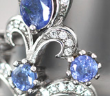Великолепное серебряное кольцо с танзанитами Серебро 925