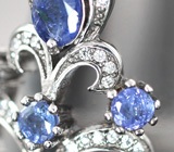 Великолепное серебряное кольцо с танзанитами Серебро 925