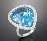 Кольцо с чистейшим крупным голубым топазом лазерной огранки 31,49 карата Серебро 925