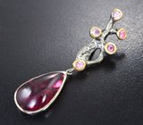 Серебряный кулон с рубеллитом турмалином 8,09 карата и розовыми турмалинами Серебро 925