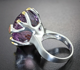 Серебряное кольцо с аметистом лазерной огранки 45,06 карата и турмалинами