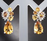 Роскошные серебряные серьги с цитринами