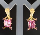 Золотые серьги с розовыми турмалинами 7,94 карата и бриллиантами Золото
