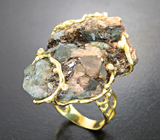 Эксклюзив! Массивное золотое кольцо с крупной друзой кристаллов александрита и хризоберилла 71,21 карата, и бриллиантами Золото