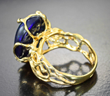 Золотое кольцо с крупным кристаллическим черным опалом 8,26 карата и бриллиантами Золото