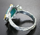 Серебряное кольцо с ограненной бирюзой 2,95 карата и голубыми топазами
