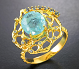 Золотое кольцо с параиба турмалином 2,67 карата, гранатами со сменой цвета и бриллиантами