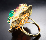 Эксклюзив! Золотое кольцо с потрясающим опалом 27,76 карата, насыщенными уральскими изумрудами, рубиновыми шпинелями и бриллиантами Золото