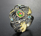 Серебряное кольцо с кристаллическим эфиопским опалом и голубыми топазами Серебро 925