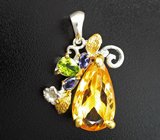 Серебряный кулон с цитрином 10,21 карата, иолитами и перидотом