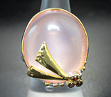 Серебряное кольцо с розовым кварцем 35,88 карата и альмандинами гранатами Серебро 925