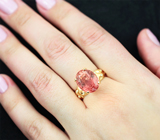 Золотое кольцо с ярким падпараджа турмалином 9,05 карата и бриллиантами Золото