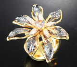 Крупное золотое кольцо с уникальным насыщенным уральским александритом 0,35 карата и бриллиантами Золото