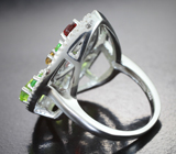 Яркое cеребряное кольцо с перидотами, альмандинами гранатами, цитринами и цаворитами Серебро 925