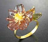 Золотое кольцо с уникальным резным падпараджа турмалином 10,37 карата Золото