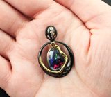 Серебряный кулон с ограненным черным опалом и золотисто-желтым турмалином
