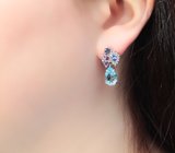 Великолепные серебряные серьги с голубыми топазами, аметистами, танзанитами и синими сапфирами Серебро 925