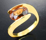Золотое кольцо с ярким медовым цирконом высокой чистоты 4,23 карата