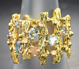 Золотое кольцо с неповторимой подборкой уральских александритов различной огранки 0,88 карата и бриллиантами Золото