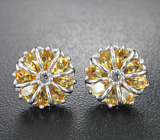 Замечательные серебряные серьги с цитринами Серебро 925