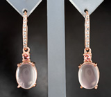 Элегантные серебряные серьги с розовым кварцем и турмалинами Серебро 925