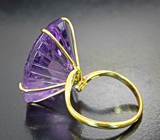 Золотое кольцо с крупным аметистом уникальной лазерной огранки 33,34 карата Золото