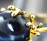 Золотое кольцо c крупным звездчатым сапфиром 14,06 карата и бриллиантами Золото