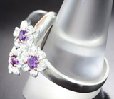 Серебряное кольцо с авантюрином 15,84 карата и аметистами Серебро 925