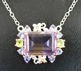 Серебряное колье с аметрином 10,91 карата, перидотом и танзанитами Серебро 925
